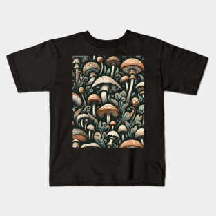 Vintage mushroom fungus art pattern Kids T-Shirt